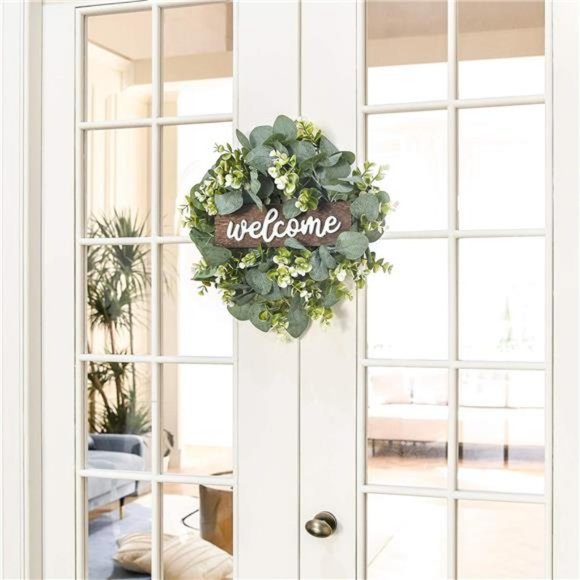 Welcome Sign Wreath 16'' Rustic Round Hanging Door Decor Outdoor Indoor - Picture 2 of 8